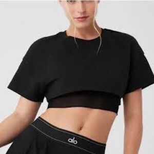 ALO Yoga Black Cropped Layered Workout Top